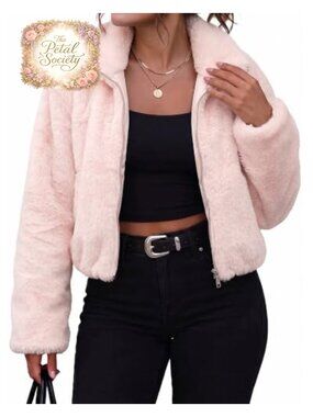 Faux Fur Jacket Cropped Fuzzy Winter Coat Full Zip